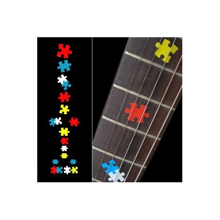 Sticker guitare touche pièces puzzle colorees