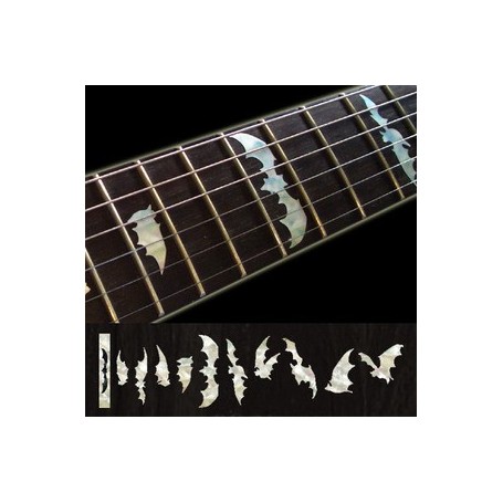 Sticker guitare touche chauve souris blanc abalone