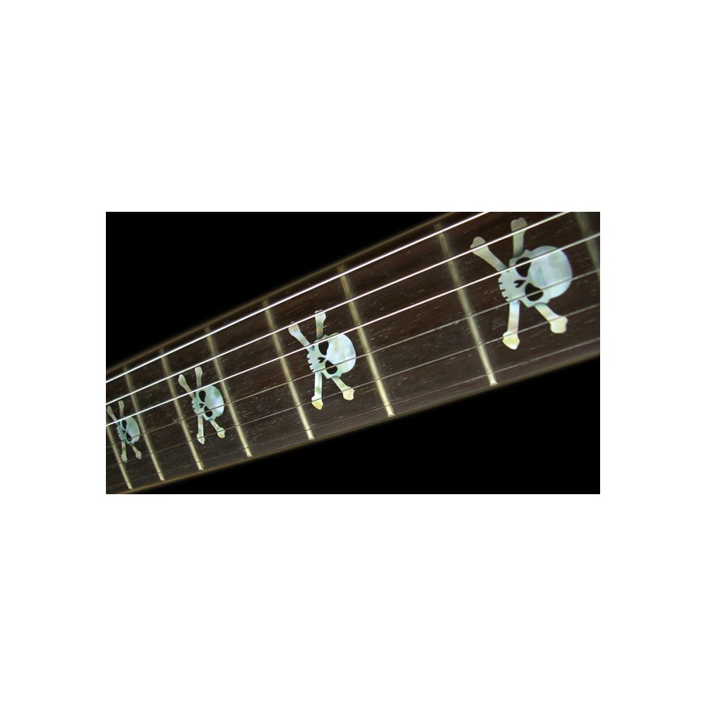 Sticker guitare touche tête de mort blanc abalone