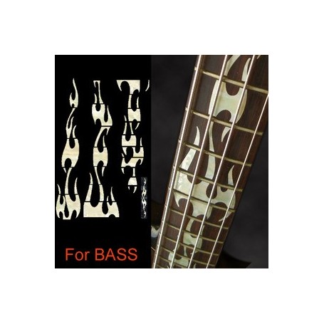 Sticker guitare touche flammes blanc abalone basse