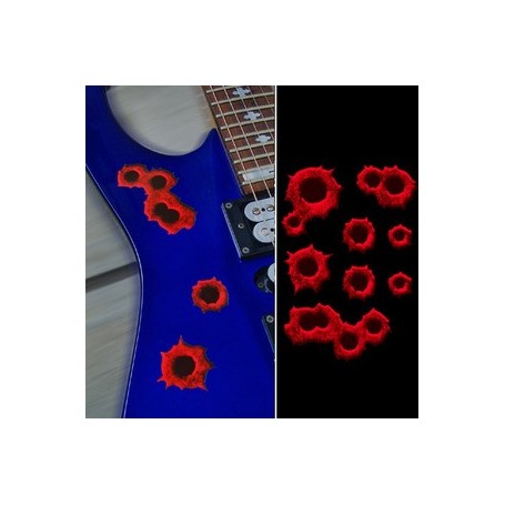 Grand sticker guitare impact de balles rouge