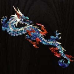 Grand sticker guitare dragon feu bleu abalone