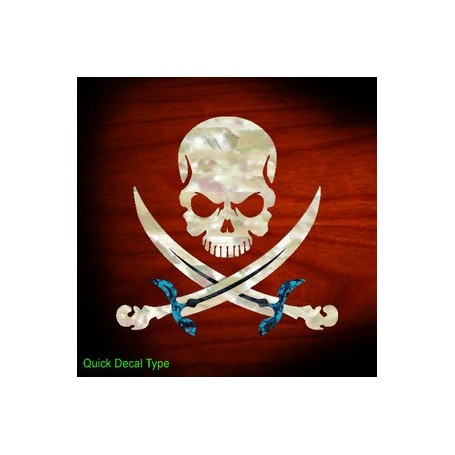 Grand sticker guitare pirate tête de mort blanc abalone