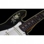 Grand sticker guitare rose & tête de mort blanc abalone