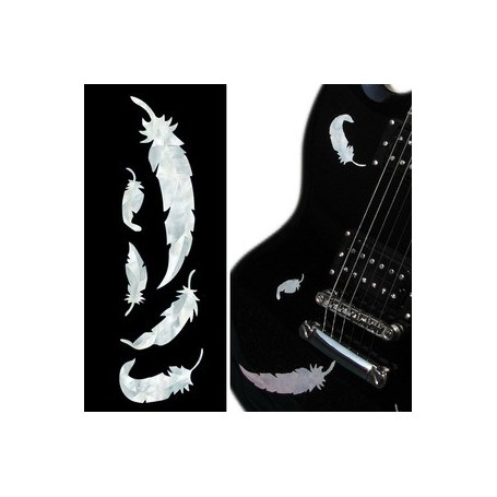 Grand sticker guitare plumes blanches