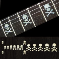 Sticker guitare touche tête de mort lateral blanc abalone