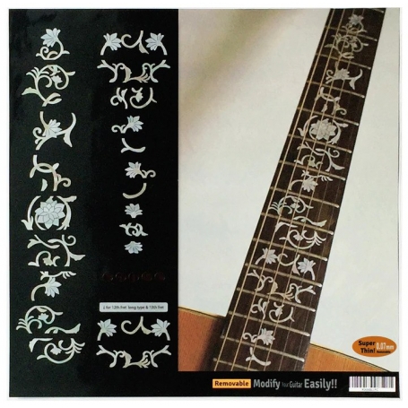 Sticker guitare touche Fleurs orientales blanc abalone