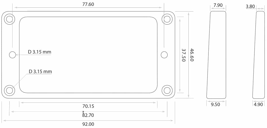 dimensions contours pour micros humbuckers guitare chrome PC-5436-010 Allparts